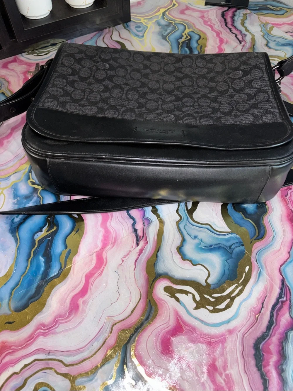 Coach Men's Gray/Black Signature Messenger Bag